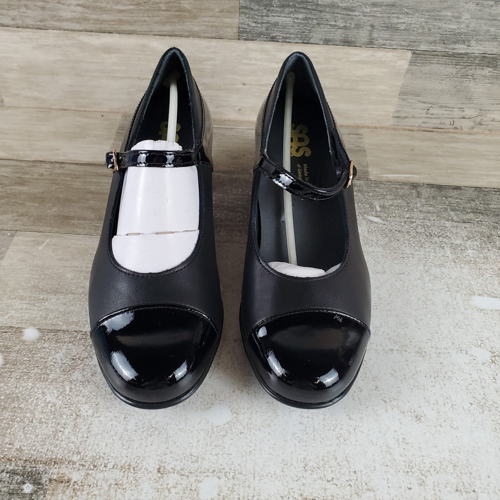 SAS Isabel Womens Mary Jane Heel Sz 6.5 W Black Patent Leather Buckle Round Toe - Picture 2 of 10